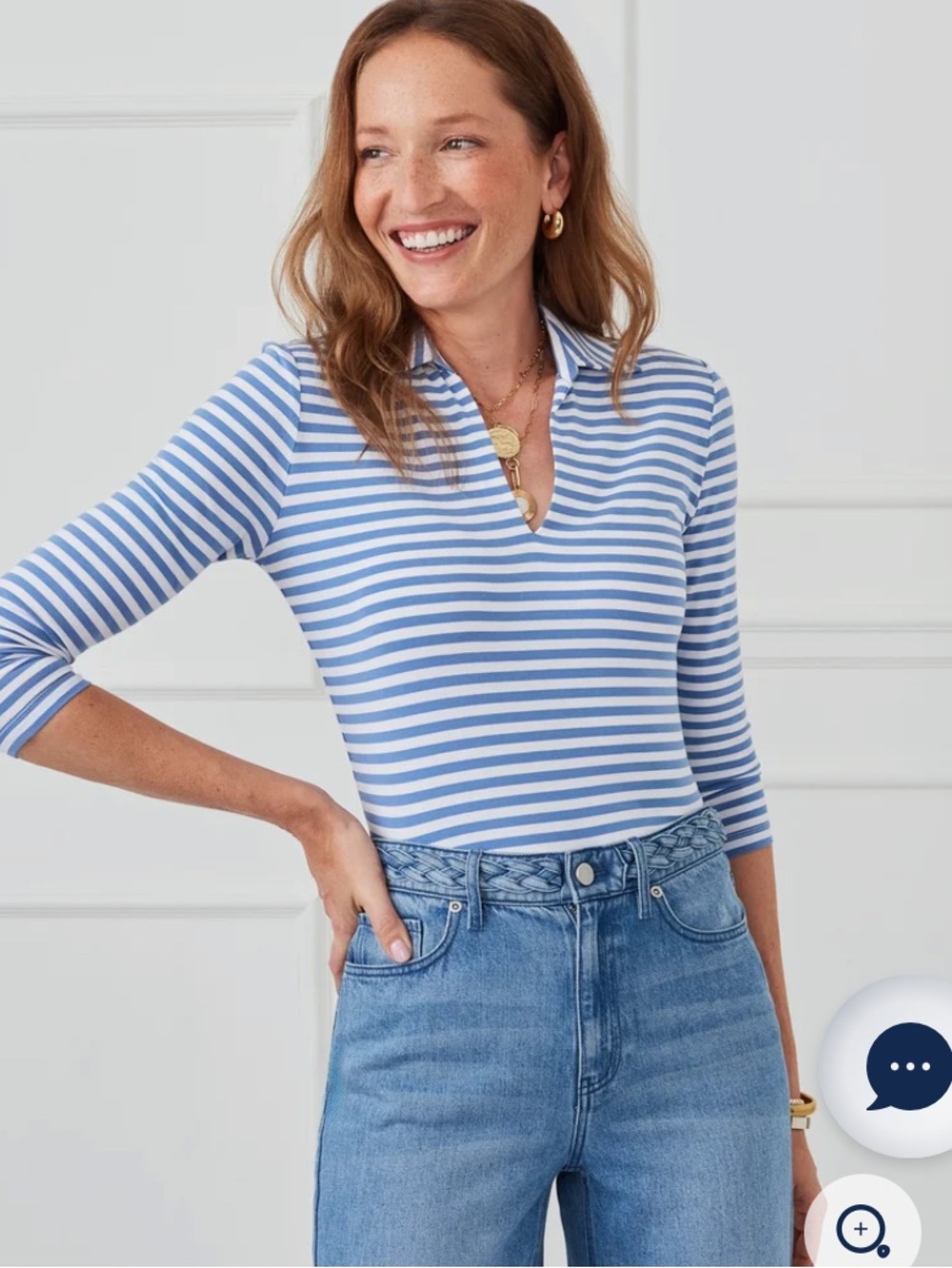 Aida 3/4 Sleeve Top in Navy/White Stripe